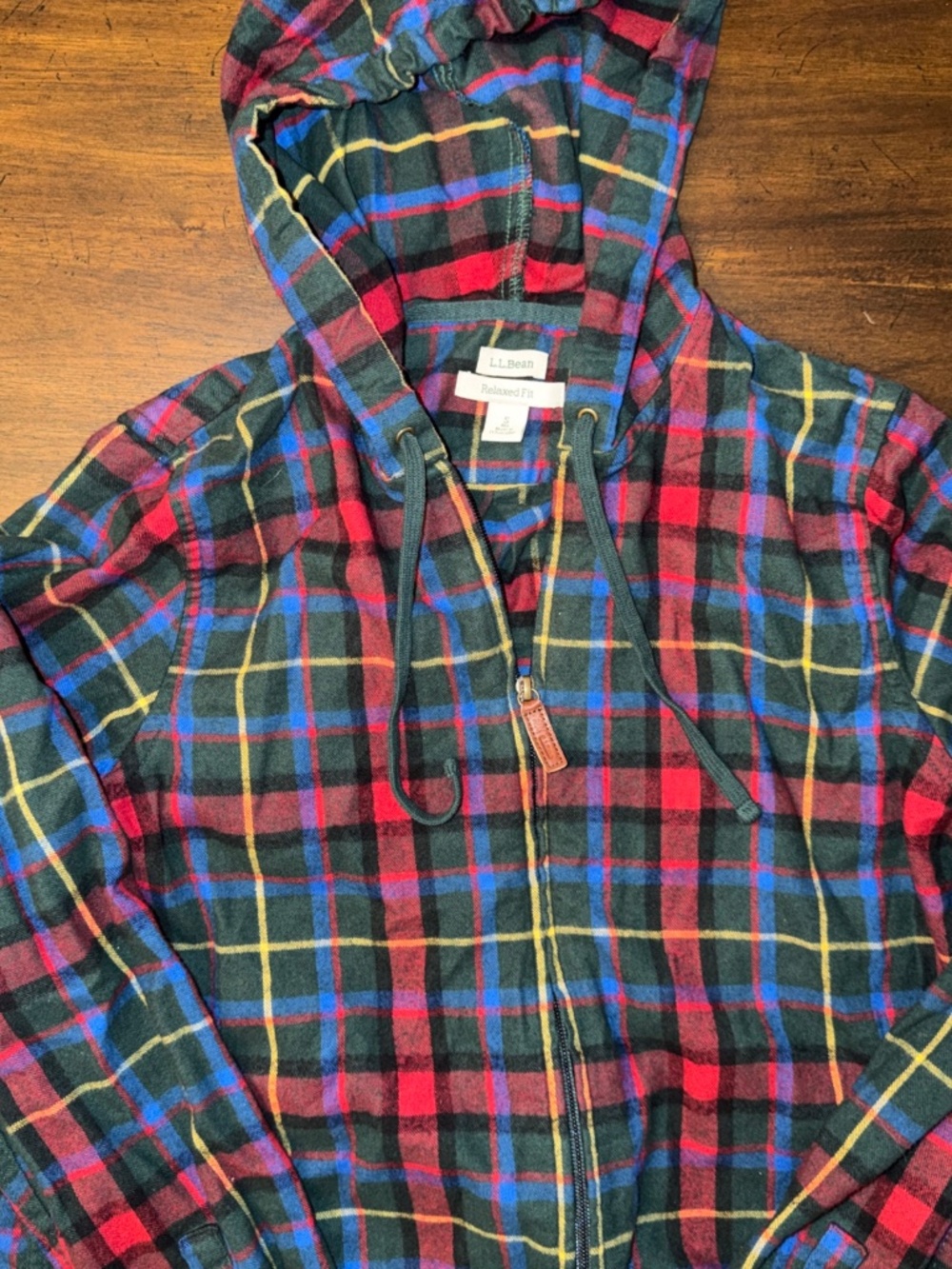 LL Bean Hoodie Womens S Flannel Scotch Plaid Hooded Shirt Relaxed Fit Full Zip